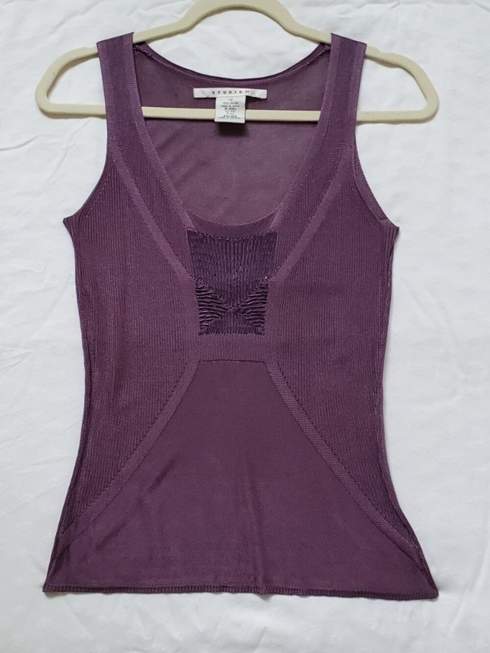 NWOT STUDIO-M Silky Knit Violet Tank Top, Beaded Front, Size XS